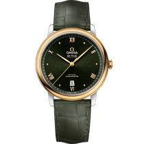 碟飞<span class="nowrap">系列</span> 39.5毫米, 精钢-黄色18 k金表壳 搭配 皮表带 - 42423402010001